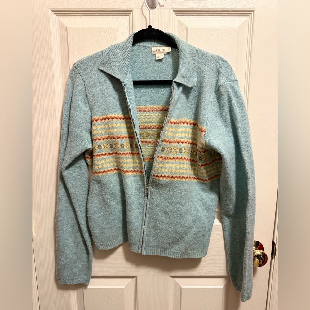 J. Crew Pale Blue Fair Isle Lambswool Sweater - Soft Knit